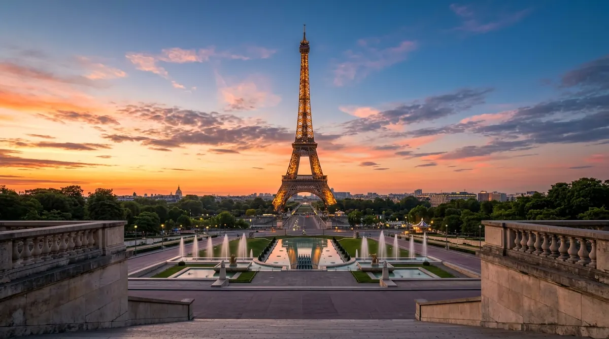 Torre Eiffel al atardecer, París, Francia